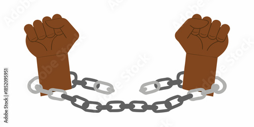 Hands raised in protest breaking free from symbolic silver chains of oppression