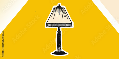 A simple illustration of a table lamp against a bright yellow background