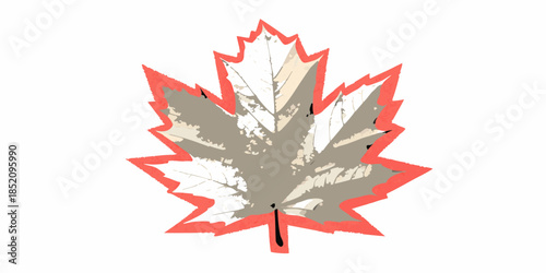 A stylized maple leaf illustration with layered colors and a distinct outline