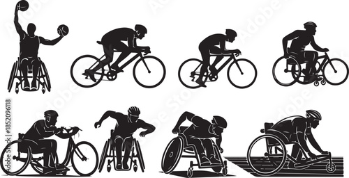 Wheelchair sports and cycling silhouettes