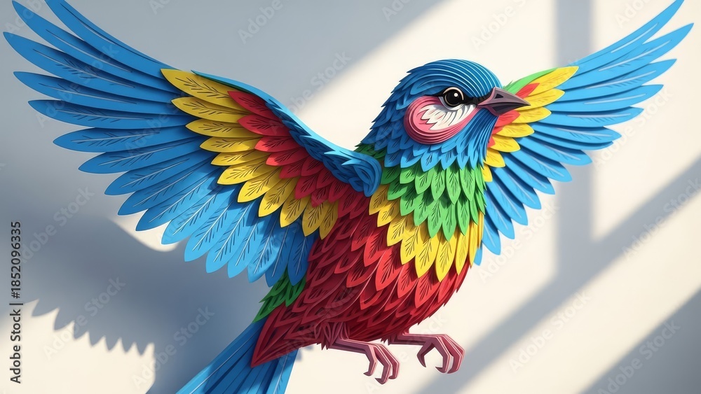 Obraz premium Colorful Bird – Paper Art in Motion