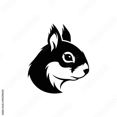 Black and White Squirrel Head Illustration.