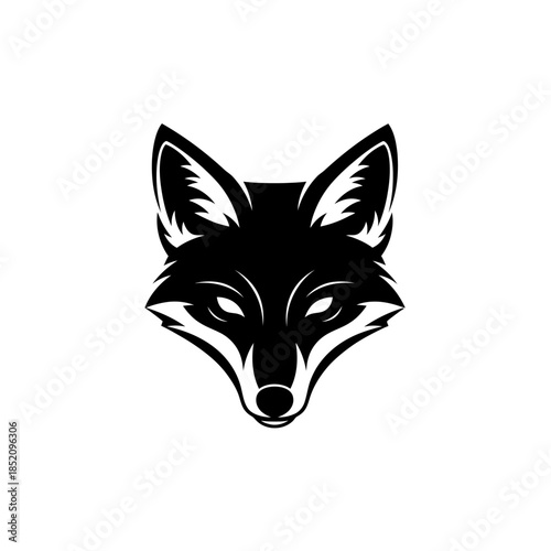 Black and White Wolf Head Illustration.