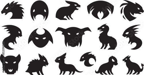 Black silhouette icons of fantasy creatures