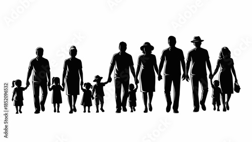 Diverse Family Silhouettes Holding Hands Together.