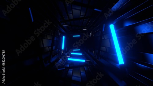 Blue Stepped Neon Strobe Tunnel Background VJ Loop in 4K
