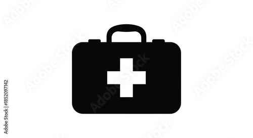 A black medical case with a white cross icon simple and iconic silhouette