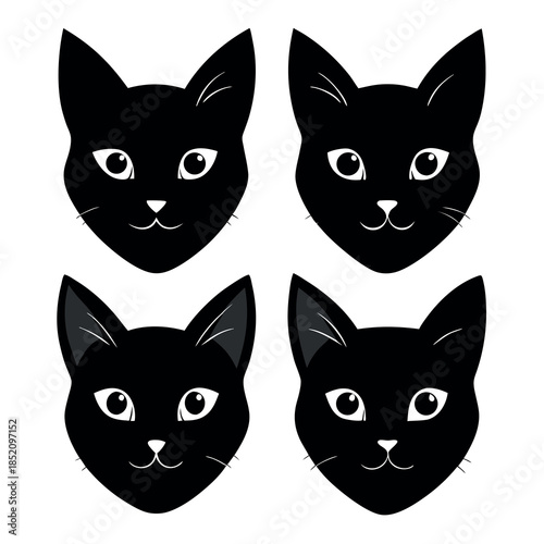 Four-black-cat-head-silhouette-vector 