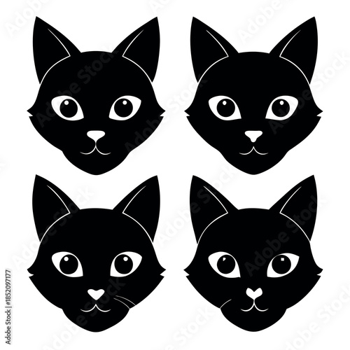 Four-black-cat-head-silhouette-vector 