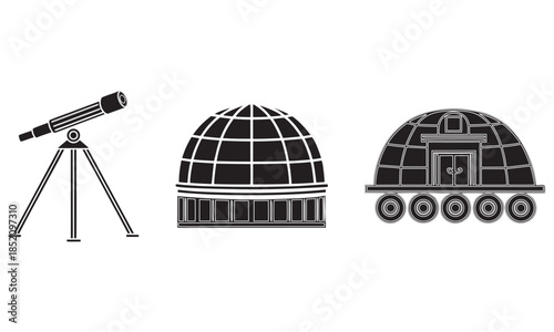 Astronomy science icons set with telescope observatory and rover
