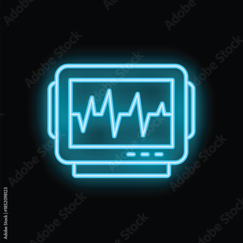 Blue neon sign showing a heartbeat monitor on a black background, great for medical concepts