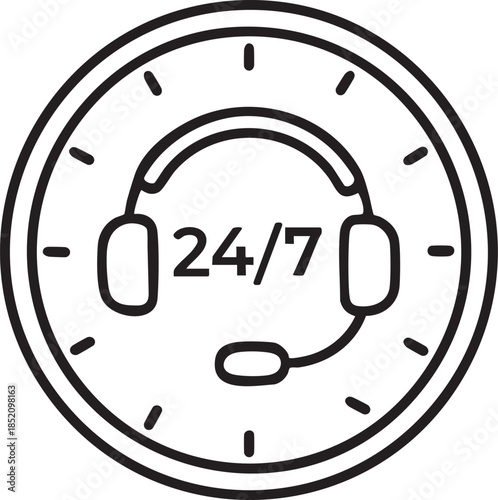 Round Customer Support 24/7 Headset Icon Vector 