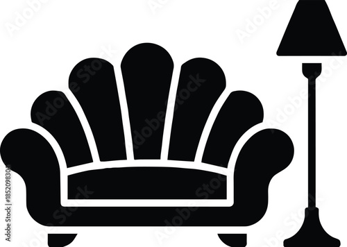 sofa and floor lamp silhouette vector icon for interior design
