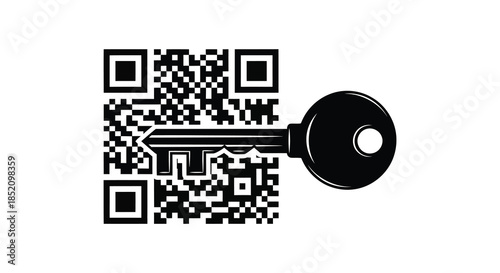 A black key intersecting a qr code presented as a striking visual silhouette