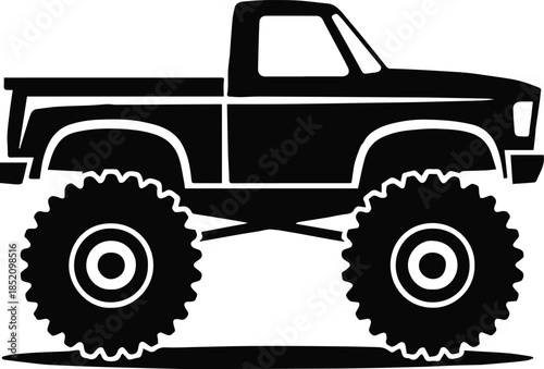 truck monster truck illustration with raised chassis and tires