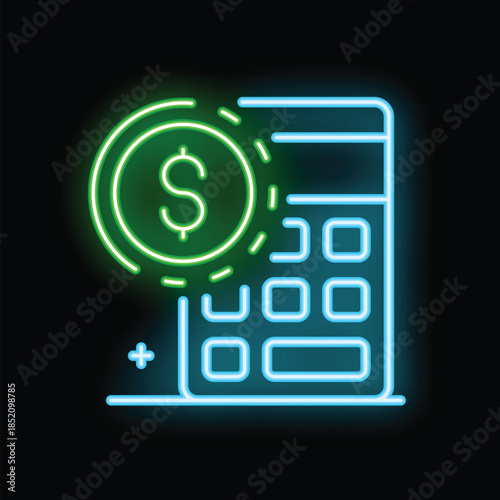 Bright neon sign showing the concept of calculating finances