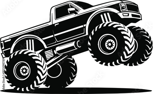 truck monster truck vector illustration black and white jump