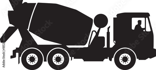 truck concrete mixer outline vector for engineering and transport