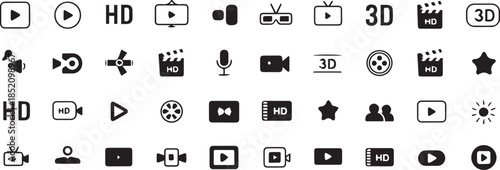 video icon collection for ui ux media player and editing