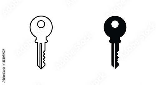 Two contrasting key designs one outlined and one solid representing access and security silhouette