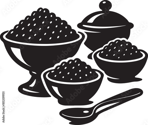 collection in bowls ready for luxurious dining experiences and gourmet culinary creations, perfect for upscale restaurants and food branding silhouette vector