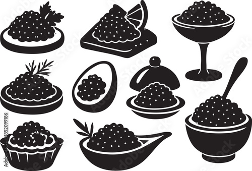 collection of diffrent Elegant caviar servings, a symphony of taste in every bite, gourmet experiences, and sophisticated culinary presentations silhouette vector