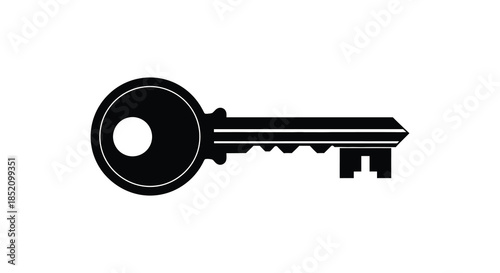 A simple black key illustration presented in a stark and clean silhouette