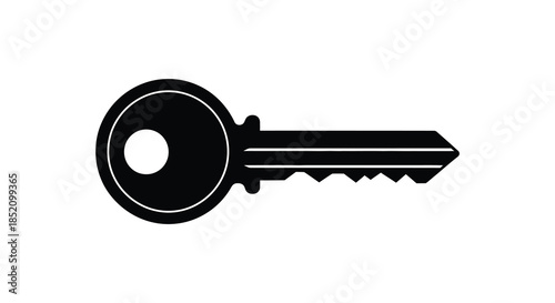 A striking black and white image of a simple metal key a defining silhouette