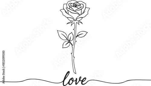 rose flower with with love script one line art in a minimalist style perfect for valentine s day and romantic