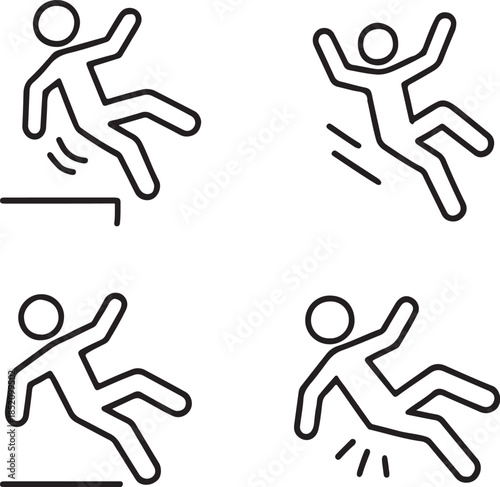 falling person icon set, fall accident icon Simple thin outline, vector illustration on white background