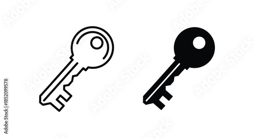 Two keys presented in contrasting styles one outlined and one a dark silhouette