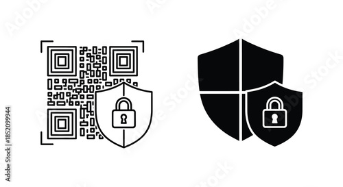 Secure data concept with qr codes shield and padlock a striking silhouette