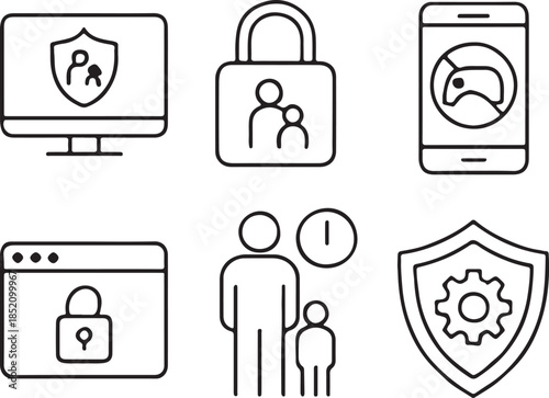 parental control line icon set