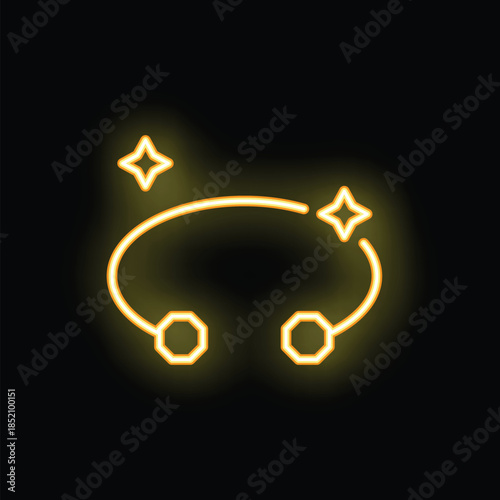 Yellow neon icon of a piercing jewelry shining on a black background
