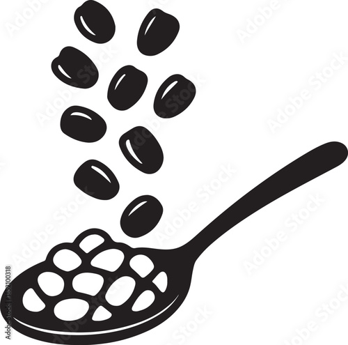 silhouette vector illustration of bright corn kernels pouring into a metal spoon, fresh vegetable, healthy food ingredient, cooking, harvest, and natural raw produce