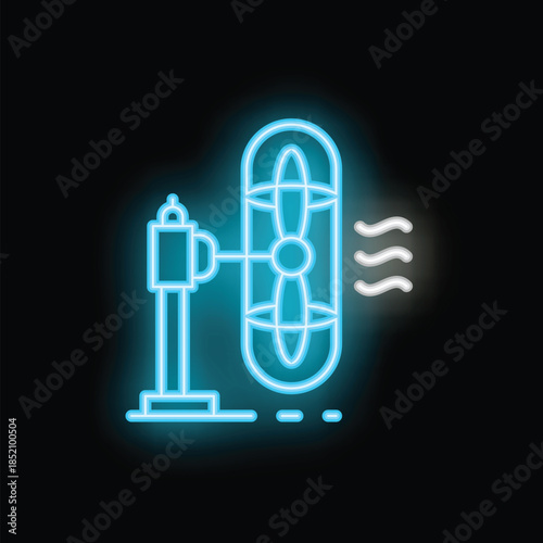 Neon fan blowing cool air, a vibrant and refreshing symbol of comfort during hot weather