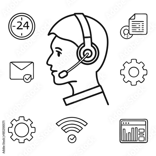 Customer Support Line Icons – Minimal Help Desk Vector Set
A clean and professional customer support icon set designed in minimalist line style with editable strokes. Ideal for SaaS platforms. 