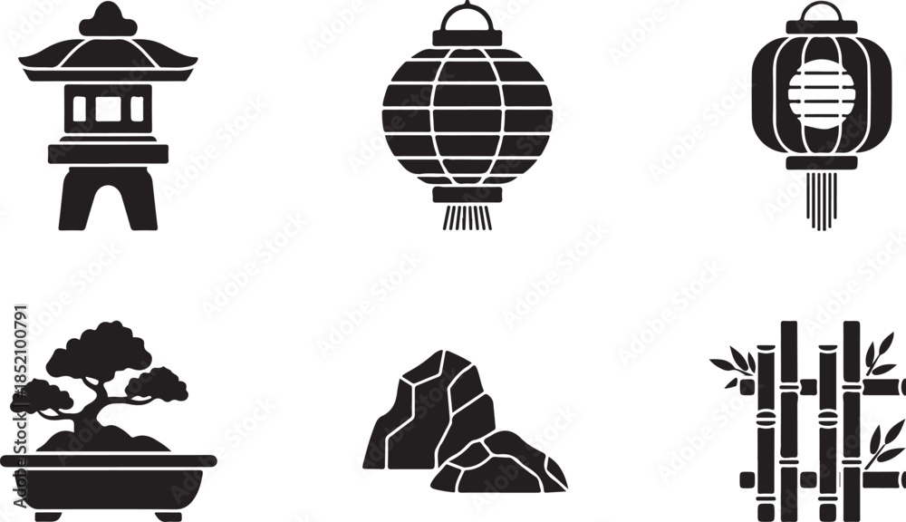 Fototapeta premium Traditional japanese garden icons collection