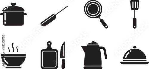Collection of kitchen utensils and cookware icons