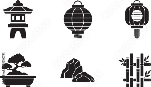 Traditional japanese garden icons collection