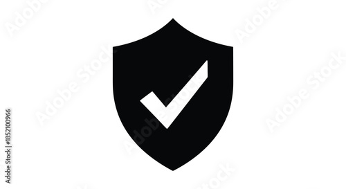 A black shield with a white checkmark inside representing security and protection silhouette