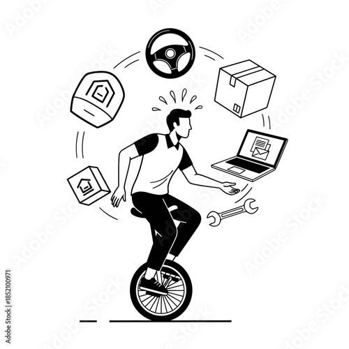 Gig Economy Struggle: Freelancer Juggling Jobs on Unicycle