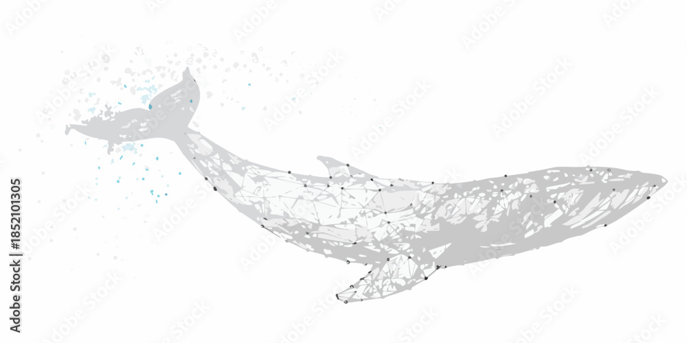 Fototapeta premium Polygonal whale illustration with water splashes a modern digital art depiction