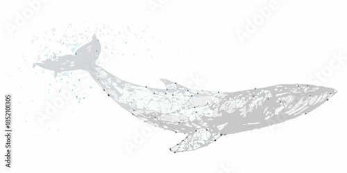 Polygonal whale illustration with water splashes a modern digital art depiction