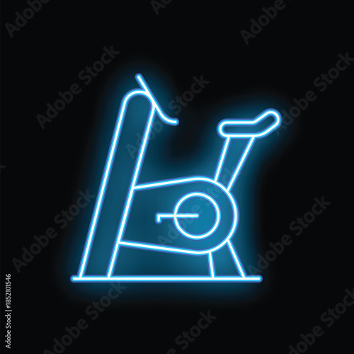 Neon sign of a stationary bike shining in the dark, representing the concept of fitness and healthy lifestyle
