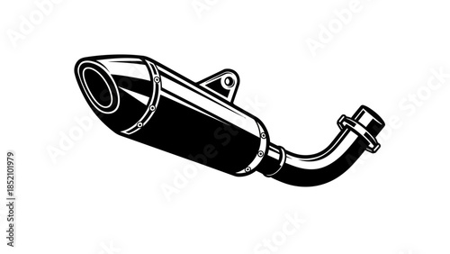 Motorcycle Exhaust Pipe Black and White Illustration.