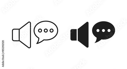 Communication icons featuring a megaphone and speaker with a distinct black silhouette