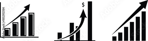 Collection of black and white graphs illustrating financial growth and statistics