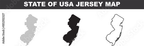 New Jersey Map Set Vector Illustration Isolated On White Background, State Outline, Geographic Region