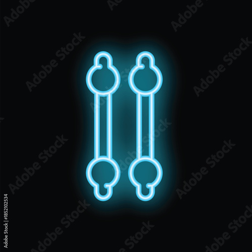 Blue neon icon of hygienic cotton swabs is glowing on dark background